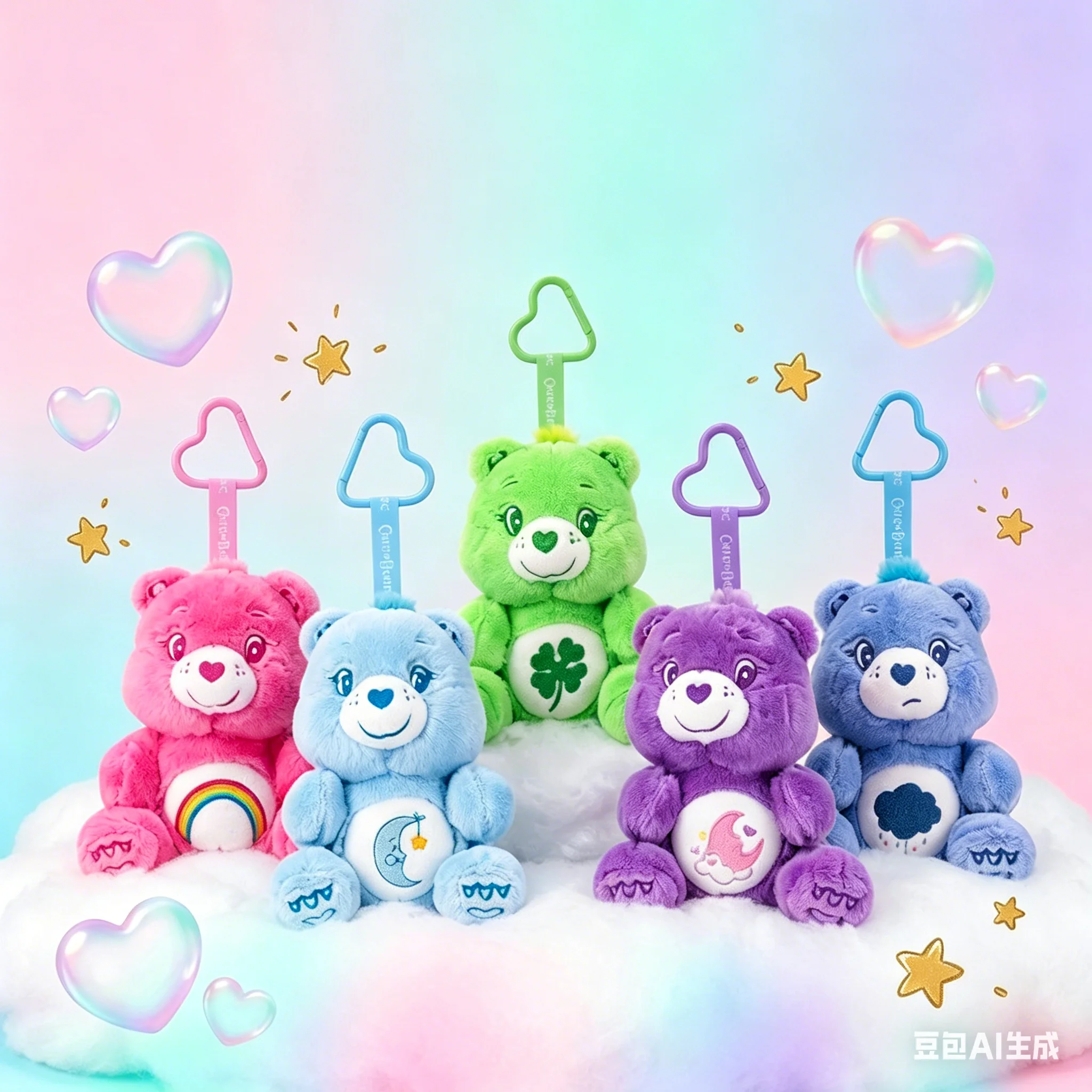 Care Bears Sitting Plush Keychain 12cm Macaron Series Cute Bag Pendant Kawaii Stuffed Toy Car Charm Ideal Valentine Couple Gift