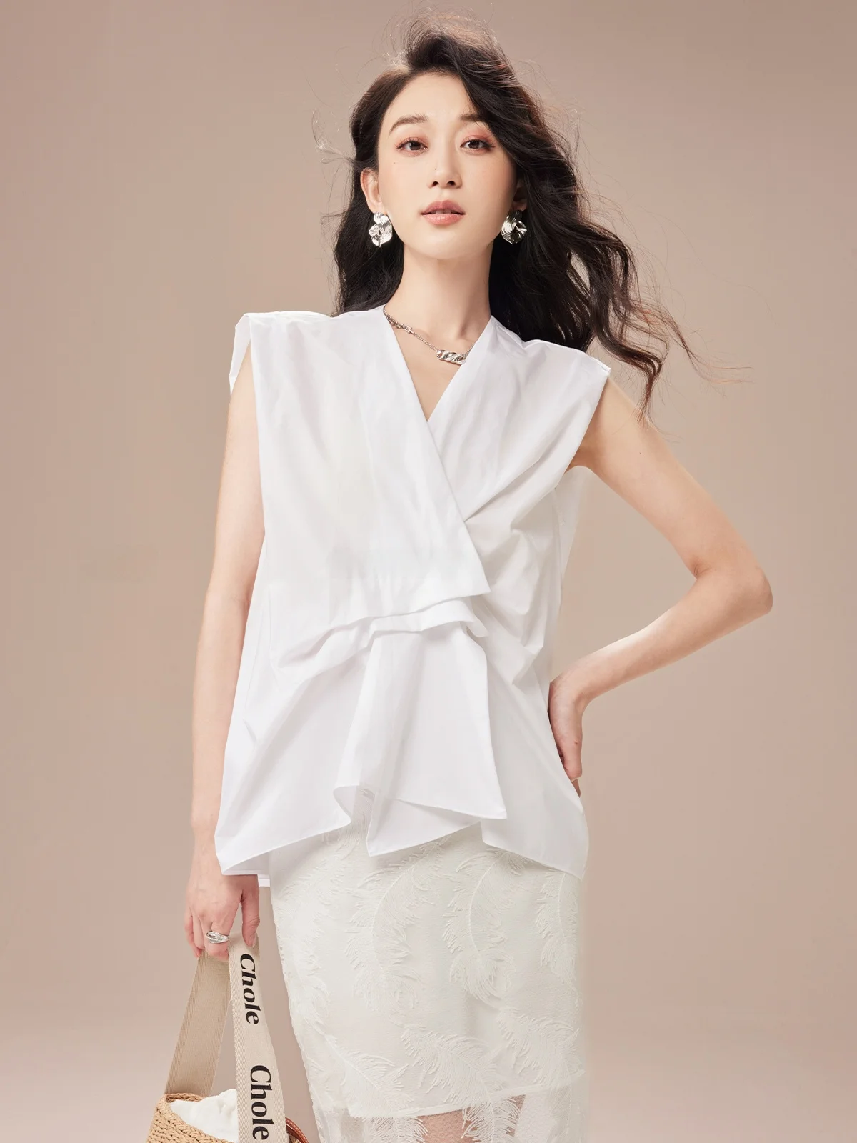 

Slimming Effect Long Velvet Cotton Loose ape High Yarn irt Dragon Xi Er Commute Sle V-Ne No-Sve Regular Length