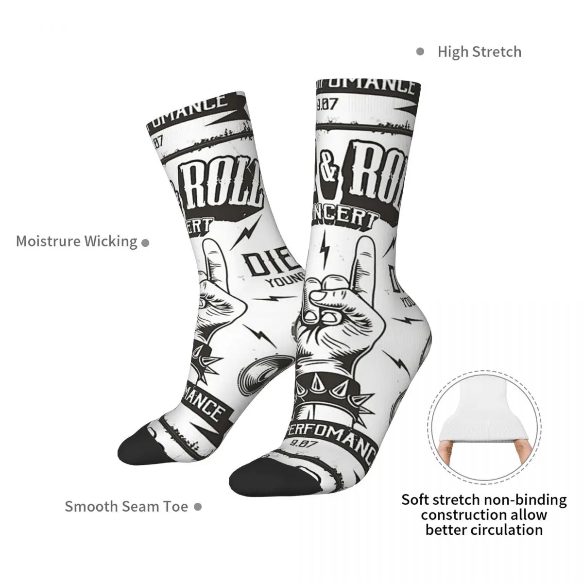 Rock Star Skull Rock N Roll Socks Harajuku High Quality Stockings All Season Long Socks Accessories for Man's Woman's Gifts