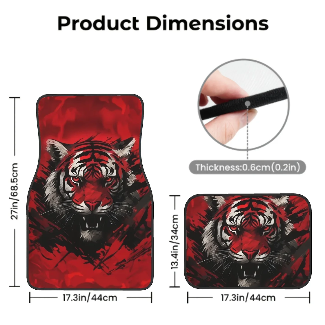 4pcs Red Fierce Tiger Print Car Floor Mats - Front & Rear Full Coverage Auto Interior Accessories, Crystal Velvet Vehicles Floor