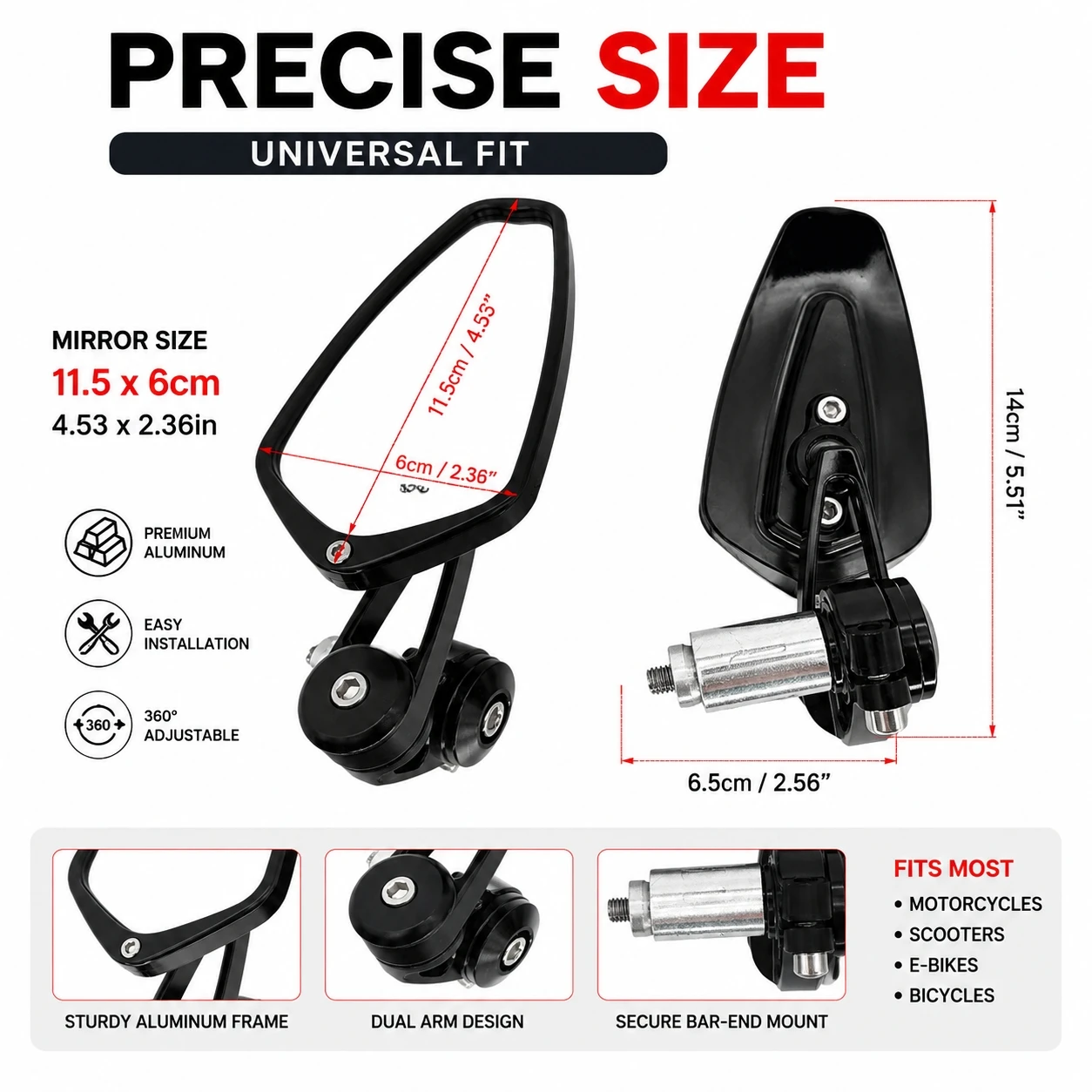 22mm Handlebar Mount CNC Alumi - огляд і ціна Mirror Handlebar Convex