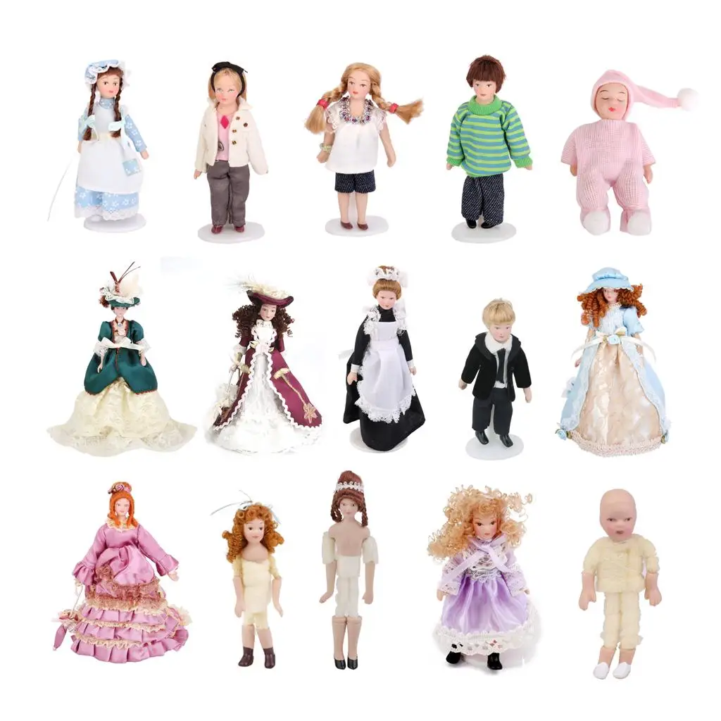 Poupées miniatures en porcelaine, maison de courses, cheveux tressés, petite fille servante avec support