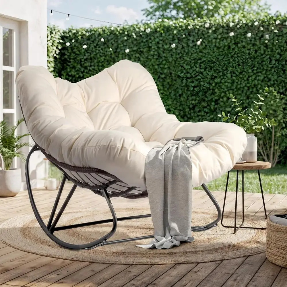 

Outdoor Patio Rocking Chair with Cushion, Comfortable Lounge Chair for Weatherproof Garden, Yard, Suitable for Outdoor/Indoor Us