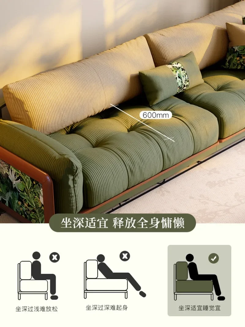 French retro fabric living room 2026 new small apartment straight row three-person sofa