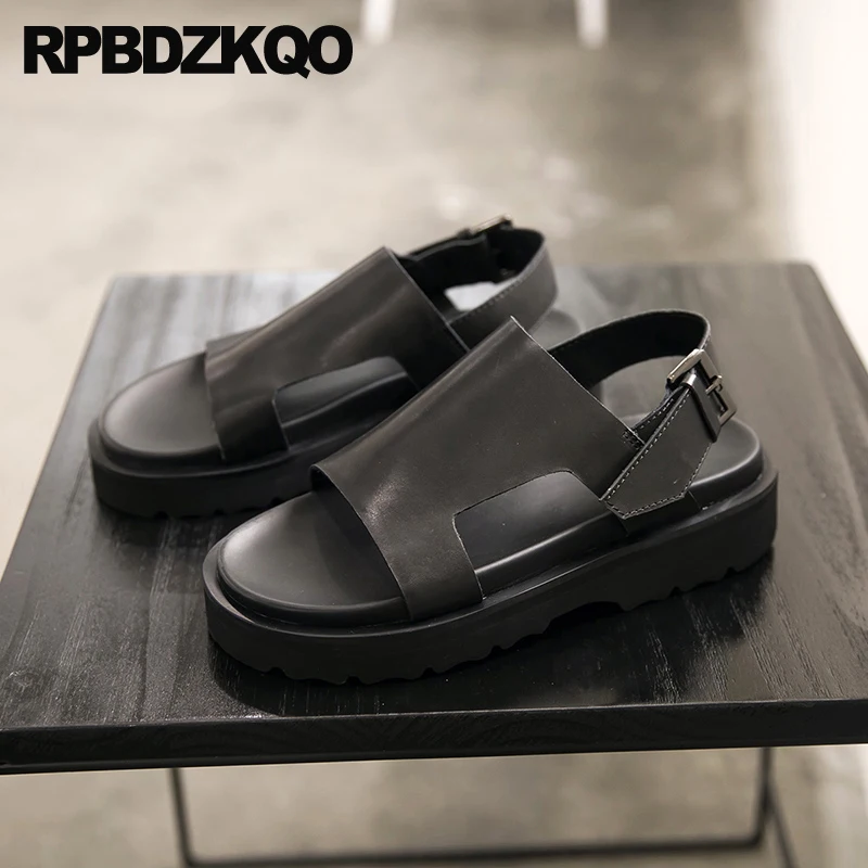 Open Toe Flat Genuine Leather Summer 2023 Famous Brand Designer Shoes Men High Quality Italian Black Casual Platform Sandals