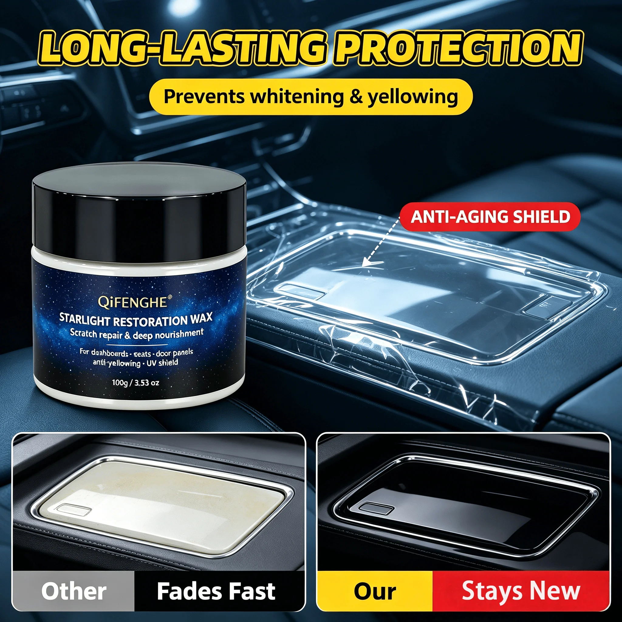 Car Interior Repair Wax 100g Multi-Material Leather Plastic Care Scratch Remover Anti-Aging for Dashboard Seats