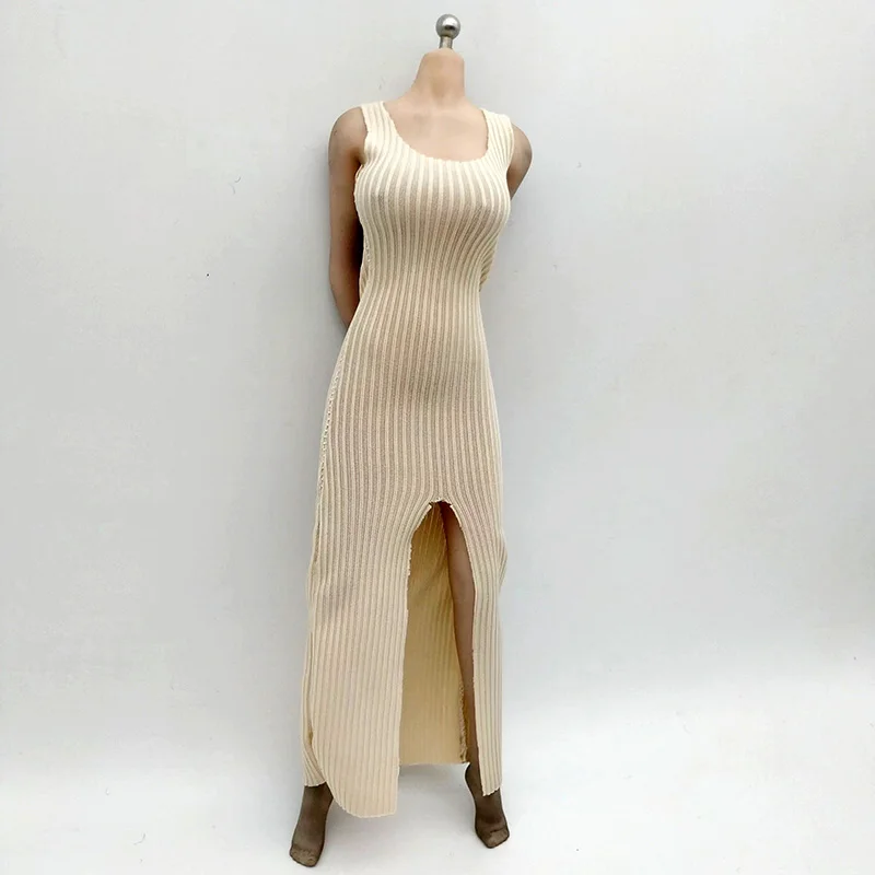 Beige elegant Long Dress 1/6 Scale Female Solider Sexy Slit longuette Skirt Clothes Model for 12in PH TBL Action Figure Toys