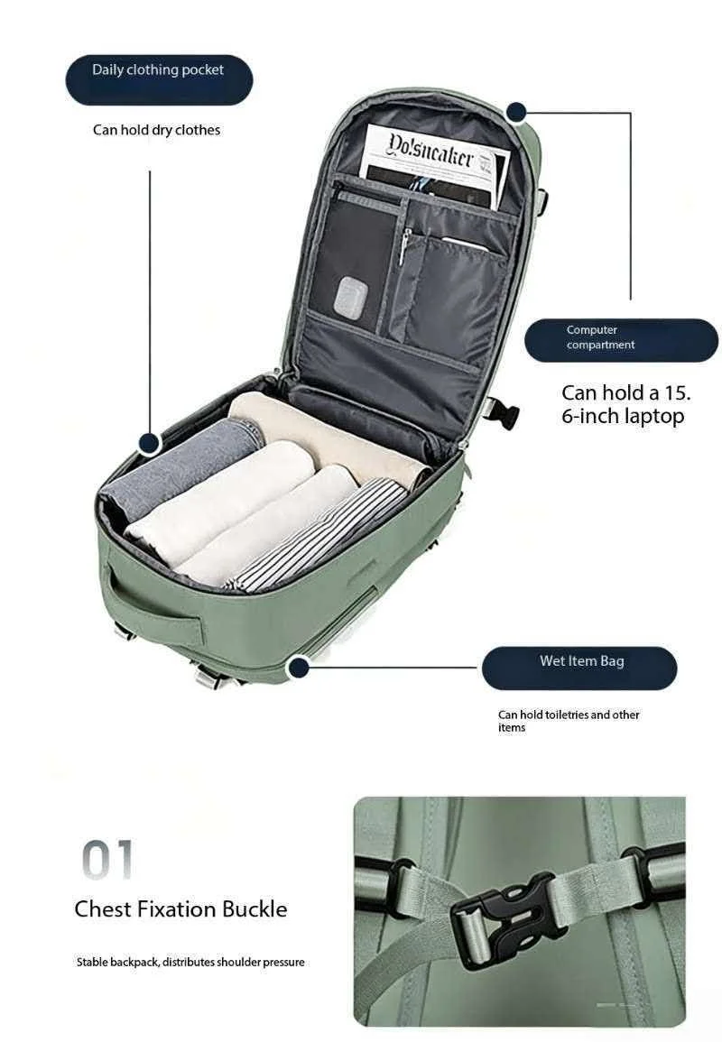 Versatile backpack for men and women, large capacity and multifunctional independent shoe compartment backpack for travel