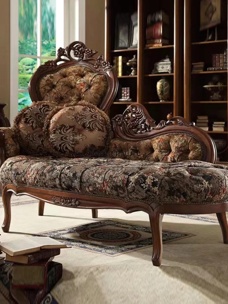 

yj32 American solid wood chaise longue fabric sofa bedroom beauty couch European separate small recliner