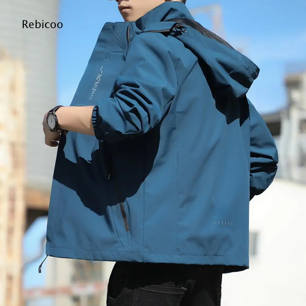 Detachable Hood Zip Front Jacket For Men Zipper Side Pockets Suitable For Hiking Camping And City Daily Casual Outfits
