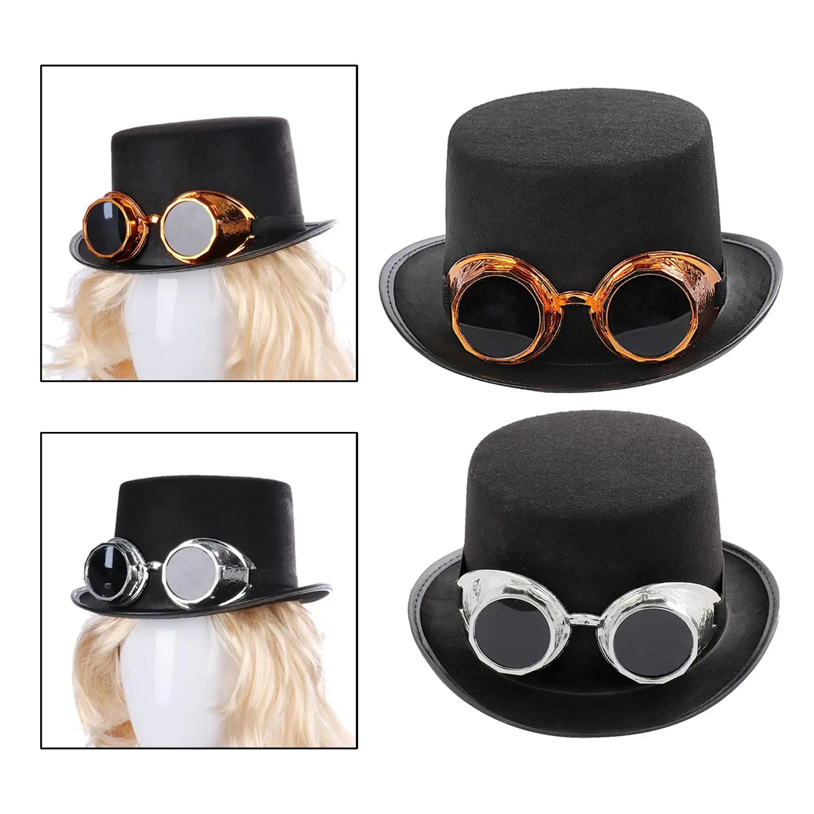 Punk Goth Steampunk Cylinder z Goglami Kostium Cosplay Akcesoria do Kapelusza Unisex DIY dla Kobiet i Mężczyzn Elegancki Czarny