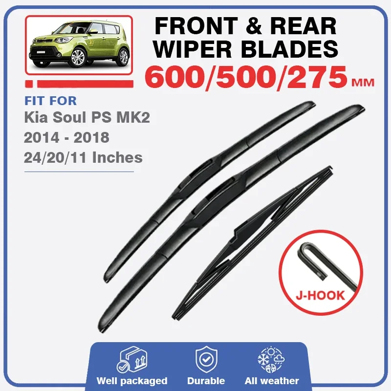 For Kia Soul PS MK2 2014 - 2018 EV Car Front Rear Wiper Blades Window Windscreen Windshield Rubber Accessories Refills 2015 2017