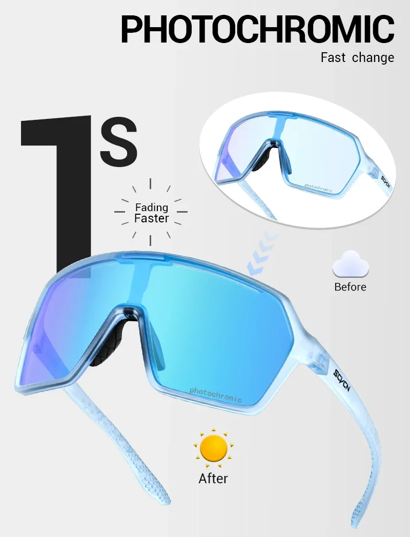 SCVCN Farbe Photochrome Fahrradbrille UV400 Sonnenbrille für Männer Frauen Fahrbrille MTB Rennrad Sportbrillen Laufen – Detail 5