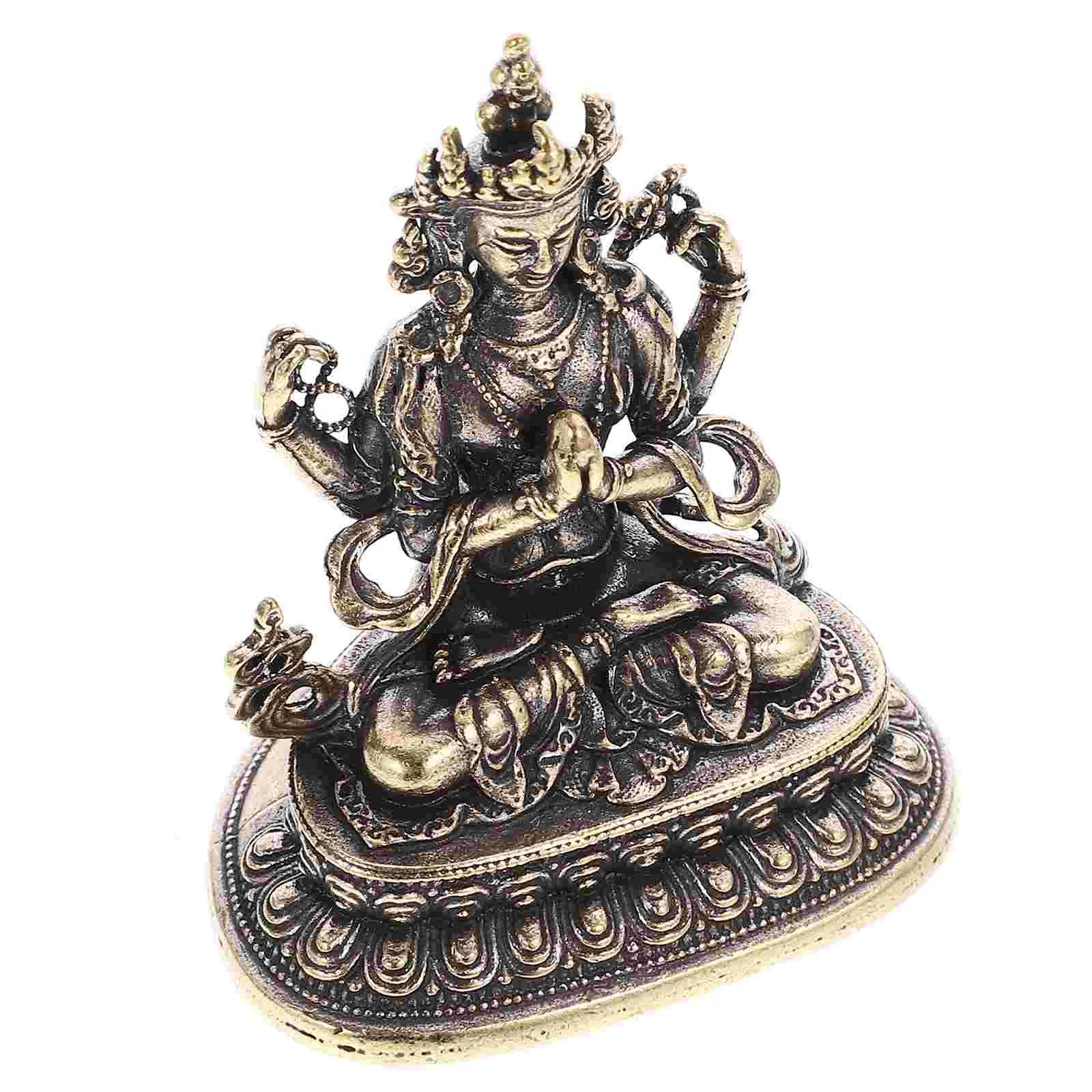 Vintage Buddha Statue Ornament Retro Decor Bodhisattva Brass Avalokitesvara Shaped Figurine