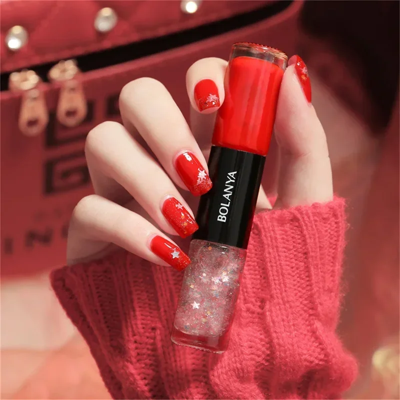 2023 Nail Polish Without Lamp Oily Double-headed Nail Polish Free Baking Quick Drying Non-fading Net Red Sequin Nail Polish