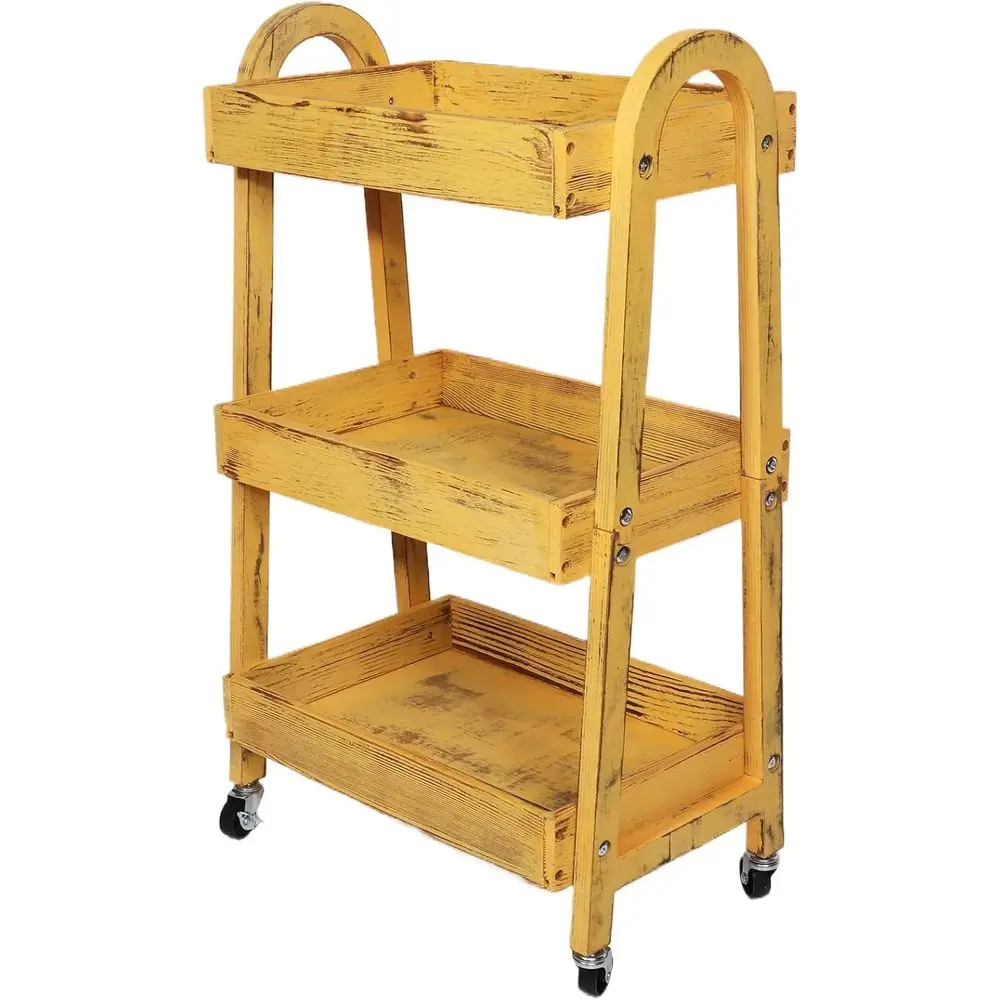 

3-Tier Wooden Rolling Cart- Wooden Utility Cart wit Wheels- Utility Rolling Cart-Storage Trolley Organizer- Rolling Kitchen Serv