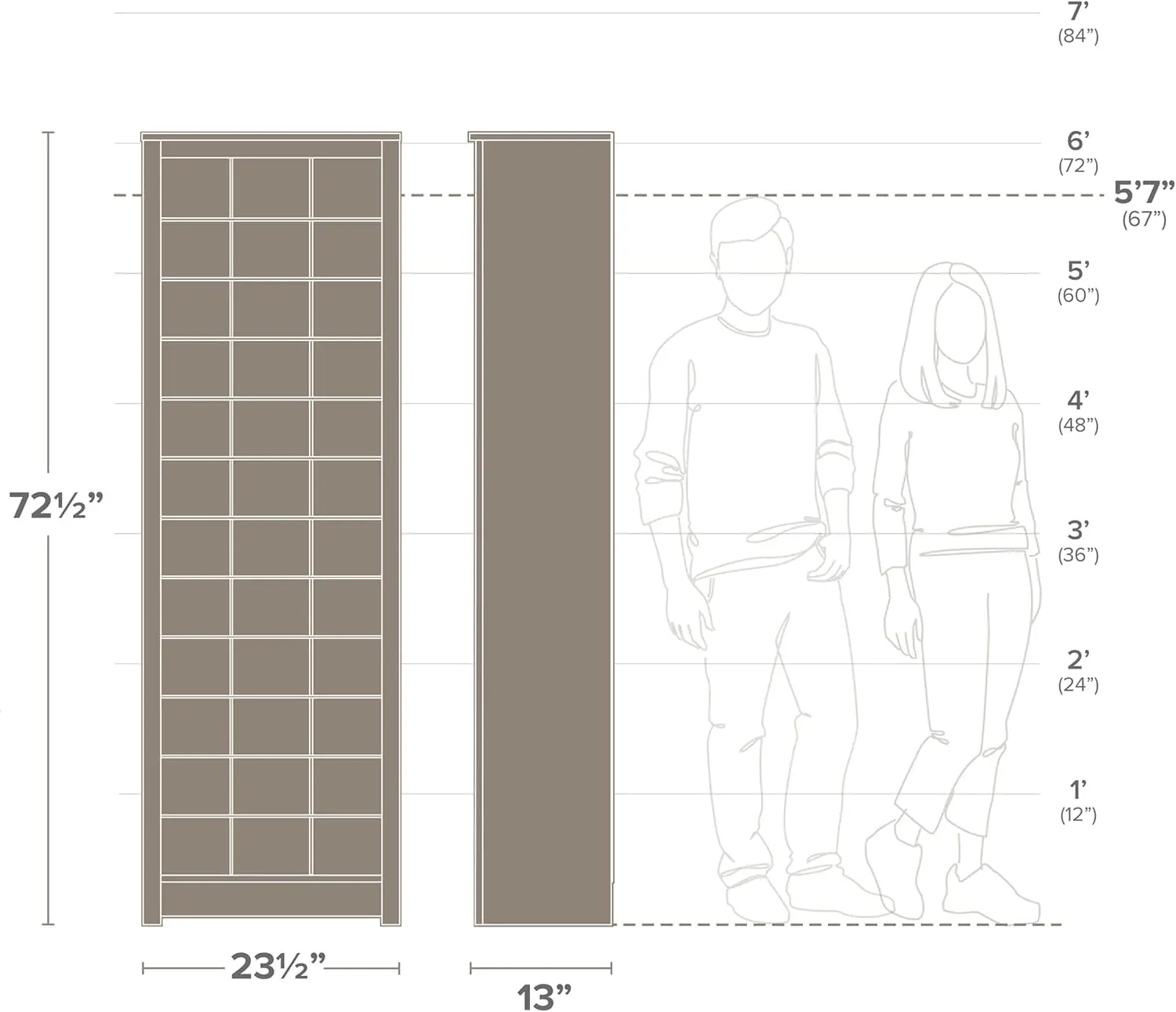 Kabinet penyimpanan sepatu putih elegan, solusi penghemat ruang dengan Cubbies untuk 36 pasang, 13 "D x 23.5" W x 72.5 "H