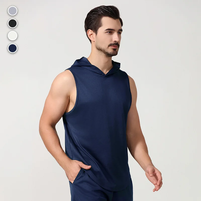 New European and American Style Outdoor Casual Sports Hooded Vest & Sweatpants, Men's Drawstring Trousers for Fitness, Running a
