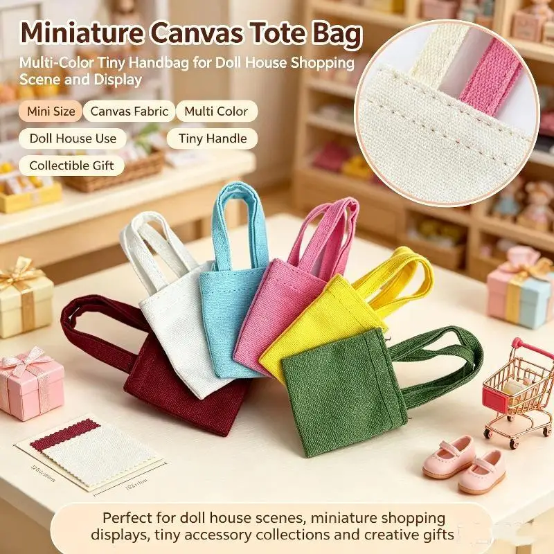 【New】1Pcs Dollhouse Handbag Handmade Canvas Material Dress Up Decor Changing Dressing Canvas Bag Miniature Size Bag