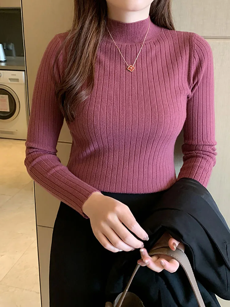 AOSSVIAO 2026 Women Sweater Slim Soft Knitted Jumpers Mockneck Pullovers Solid T-Shirts Semi-Turtleneck Sweaters Women Winter