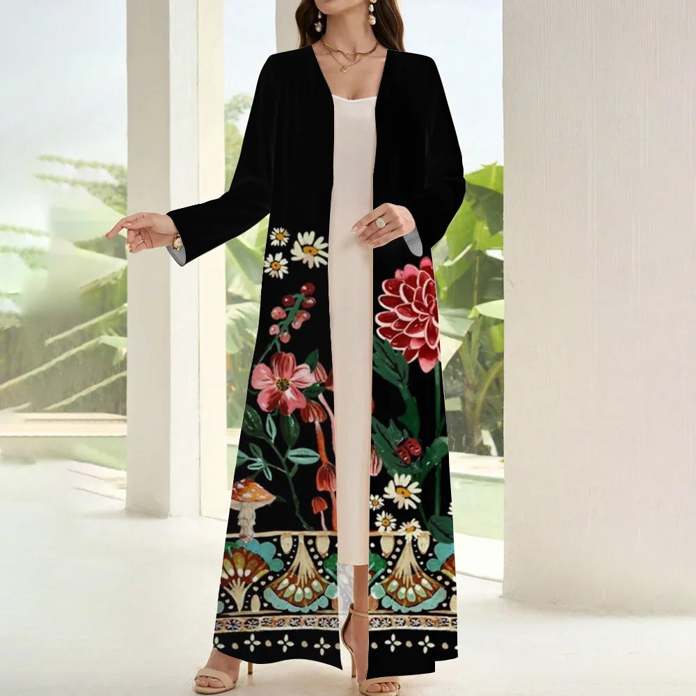 Islamic Clothing Open kimono Abaya Femme Two Piece Cardigan Muslim Abaya Dubai 2024 Luxury Print  Long Sleeve Turkey Coat Robe