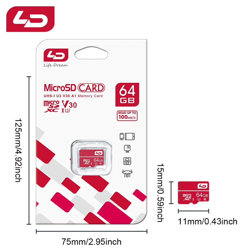 Карта памяти LD 128 ГБ A1 Micro SD 64 Гб 8 4 Гб, передача 100 Мб/с, карта Microsd 32 ГБ 16 ГБ, водонепроницаемая флеш-карта TF для Nintendo Switch