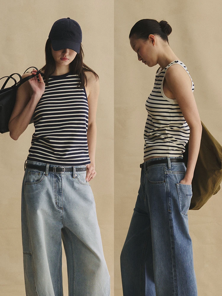 

Классический морской жилет в полоску: модный, ретро, интеллектуальный, простой, для носки как самостоятельный элемент или в качестве многослойного слоя, свободный крой, хлопок, круглый вырез