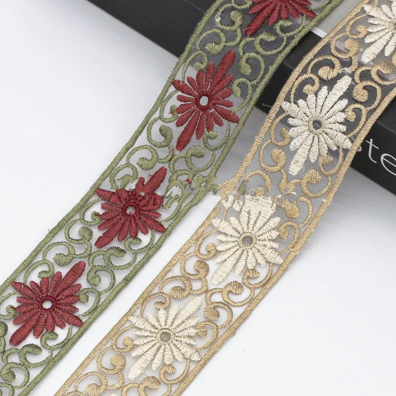 Ethnic Style Embroidery Lace Accessories, Sequin Embroidered, Barcode Clothing Webbing, 1 Yards