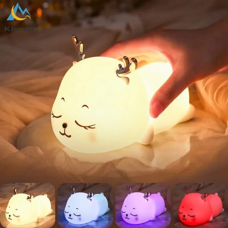 Modern Anime Deer LED Lamp Bedroom Study Bedside Floor Lamps Living Room Decoration Colorful Eye Protection Timing Night Lights