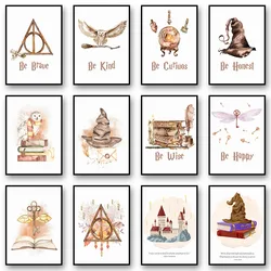 Wizard Owl Broom Potion Magic Book Movie Cartoon Posters and Prints Canvas Printing Wall Art Picture for Kids Room Nursery Decor