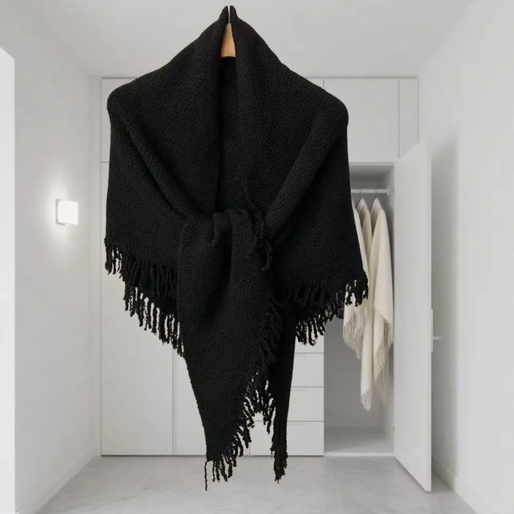 Will Not Pill Wool‑Blend Triangle Shawl Warm Multi-color Neck Warmer Solid Color Decorative Knitted Scarf Indoor