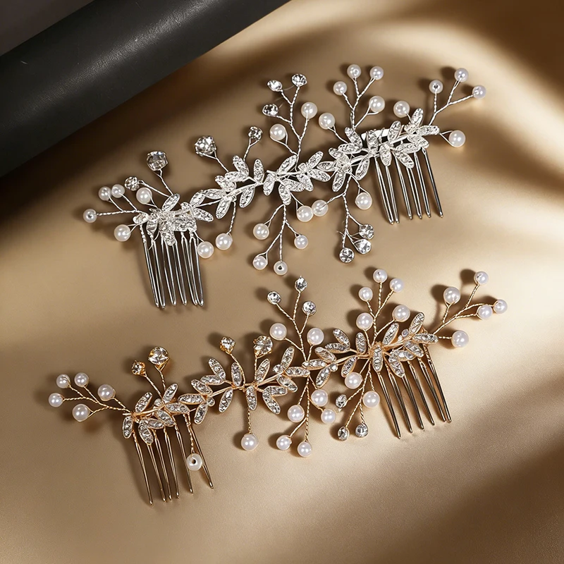 Bridal Headpiece Handmade with Rhinestones and Pearls, Wedding Updo Hair Accessory, Alloy Floral Comb Hair Ornament