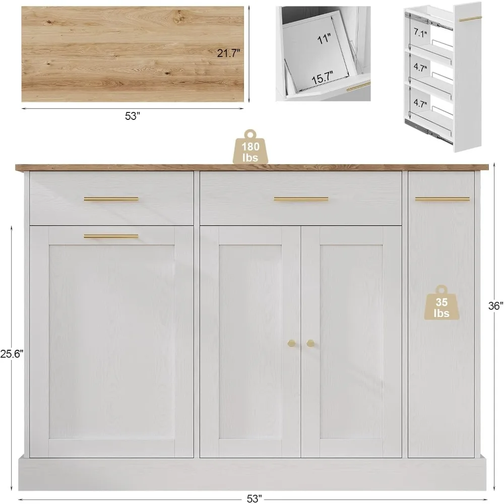 جزيرة المطبخ المتدحرجة مع مساحة تخزين، وصندوق قمامة، ورفوف توابل ومنشفة #2