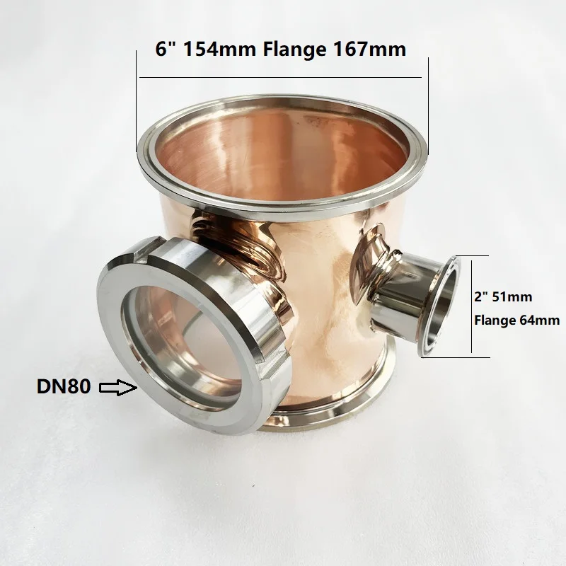 Imagem -04 - Cobre Tri-clamp Sight Glass Union Tee com Porta Lateral Conector 2-in Bubble Plate Conjunto para Destilação Homebrew 16 mm Pol