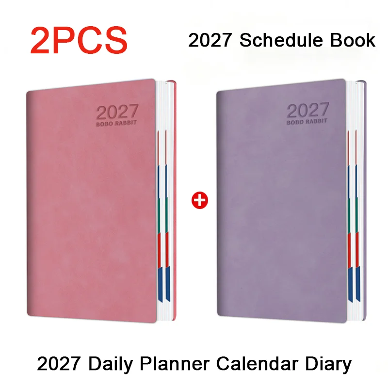 2 Pack 2027 Weekly Monthly Planner, Soft PU Cover Annual Plan Journal Organizer Notepad for Office School Daily Schedule Station