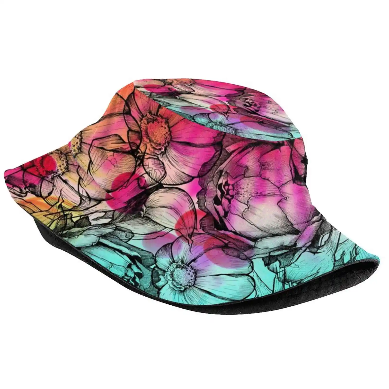 In My Garden Of Colours Flat Top Breathable Bucket Hats Colours Pink Red Yellow Orange Blue Turquoise Garlic Rainbow