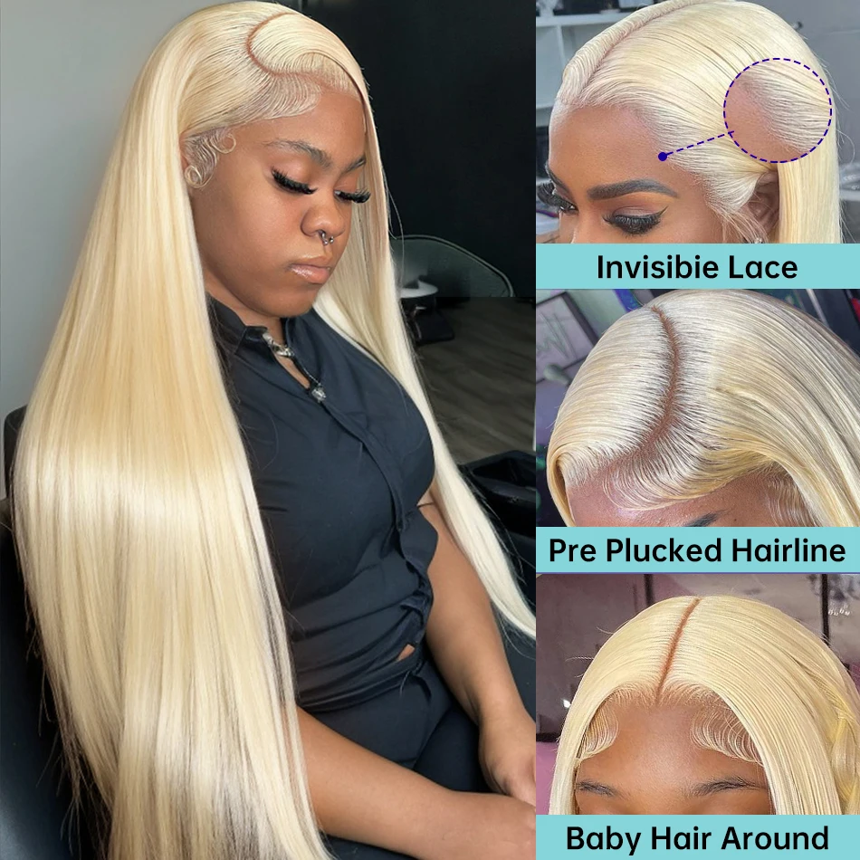 Swupod 13x4 HD Lace Front Frontal Wig for Women Straight Remy Human Hair 613 Honeny Blonde Color Glueless Pre Plucked