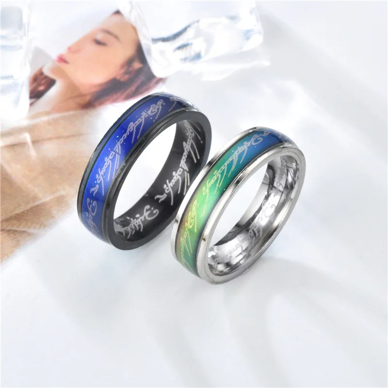 TOOCNIPA Body Temperature Change Color One Stainless Steel Ring Of Power Elf Wizard Magic Letter Men Women Movie Cosplay Jewelry