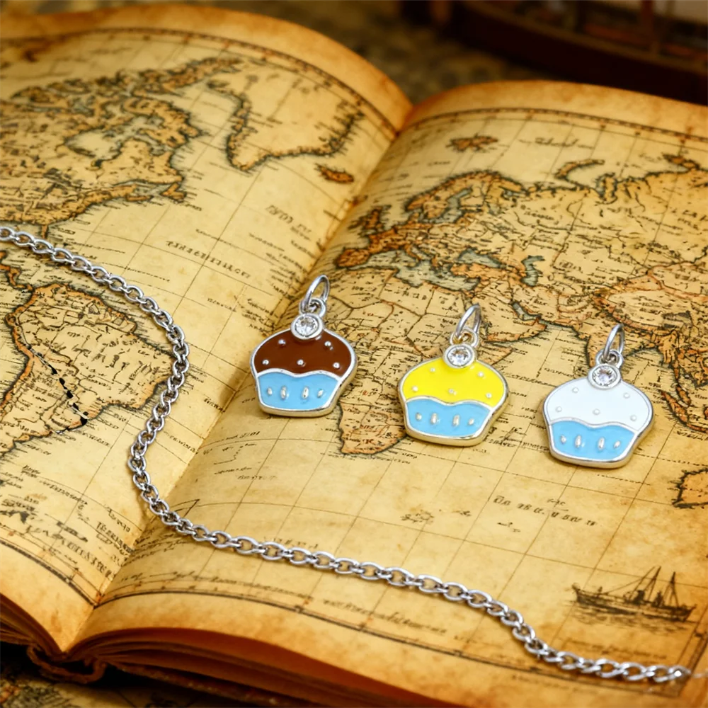 4 قطعة المعلقات النحاس الزركون المينا كب كيك سحر DIY بها بنفسك مجوهرات قلادة سوار ارتداء اليومي الإكسسوارات للرجال النساء #6