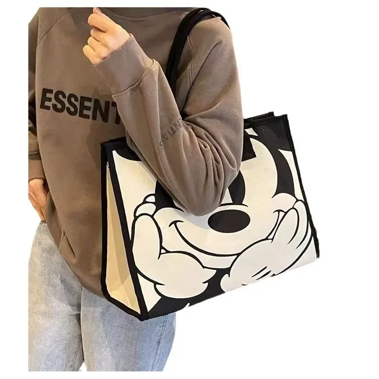 Disney Mickey Mouse Grote Capaciteit Canvas Tas Dames Zomer Nieuwe Mode Commuter Tote Bags Cartoon Print Schouder Mama Tas