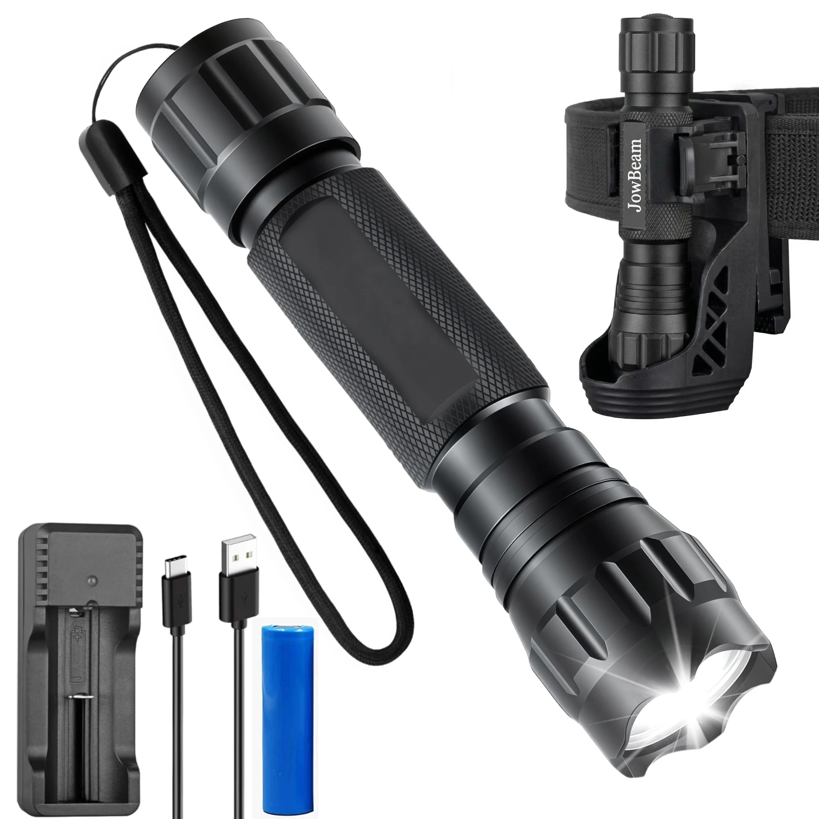 

501B LED Tactical Flashlight 1200LM Military Torch with 360° Rotating Tactical Sleeve Rechargeable Battery and Charger
