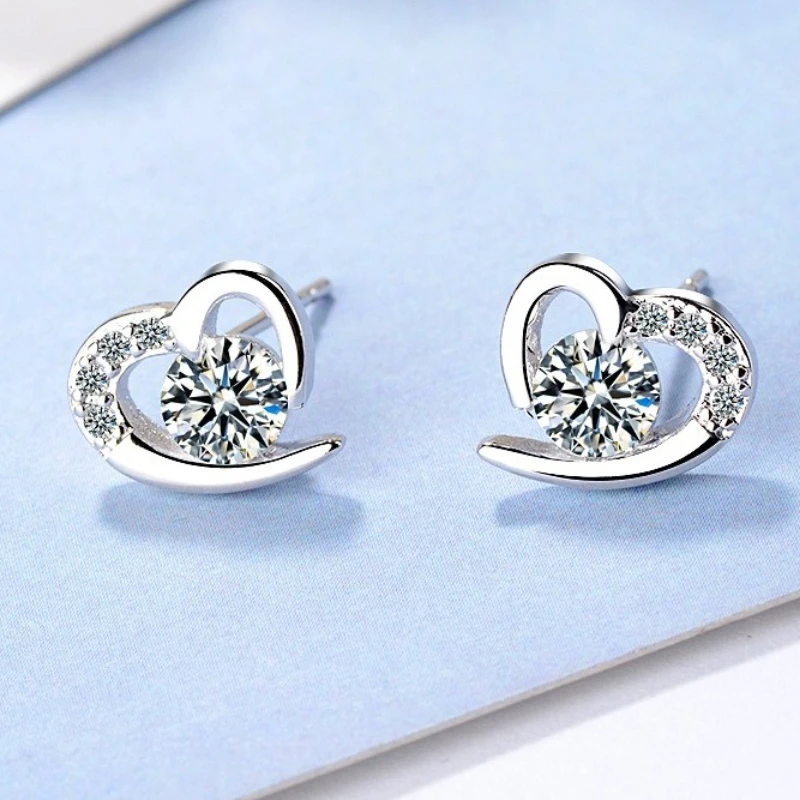 

New 925 Sterling Silver Earrings Heart 5A Zircon for Women Good Quality Wedding Engagement Jewelry Fashion Ear Stud Party Gifts