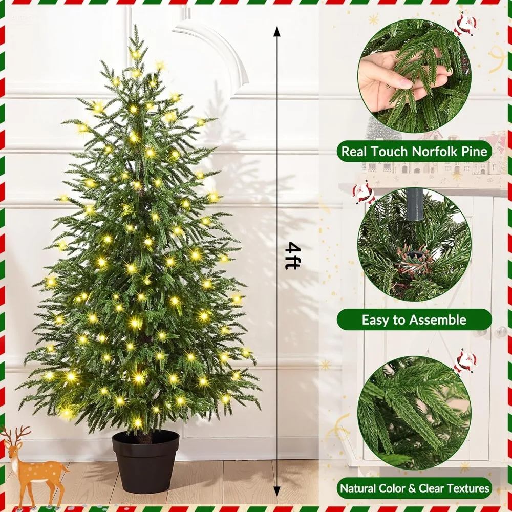 شجرة عيد الميلاد الاصطناعية من خشب الصنوبر نورفولك بلمسة حقيقية، بطول 4 أقدام مع أضواء مدمجة، شجرة عيد الميلاد السرو للاستخدام الداخلي #2