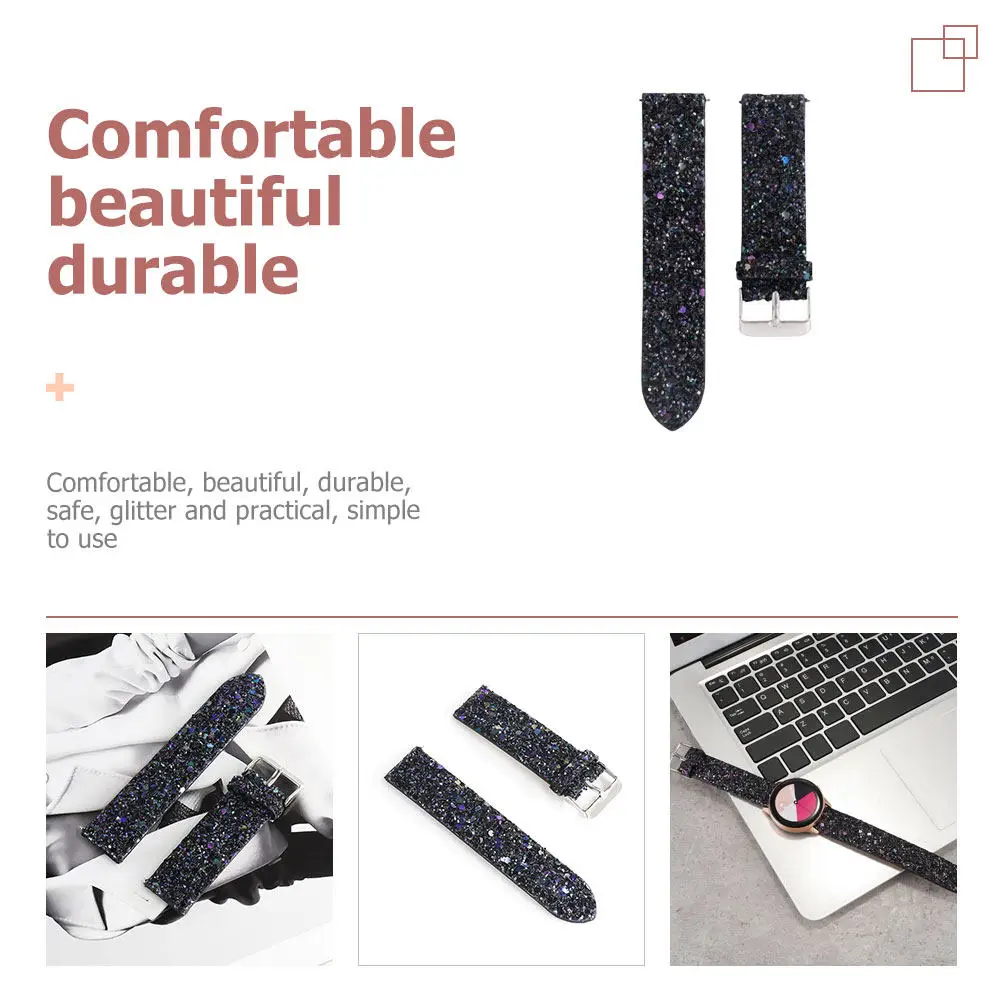 Shiny Watchband Replaceable Band Glitter Finish Comfortable Fit Secure Anti-Slip Design for Daily Outfits