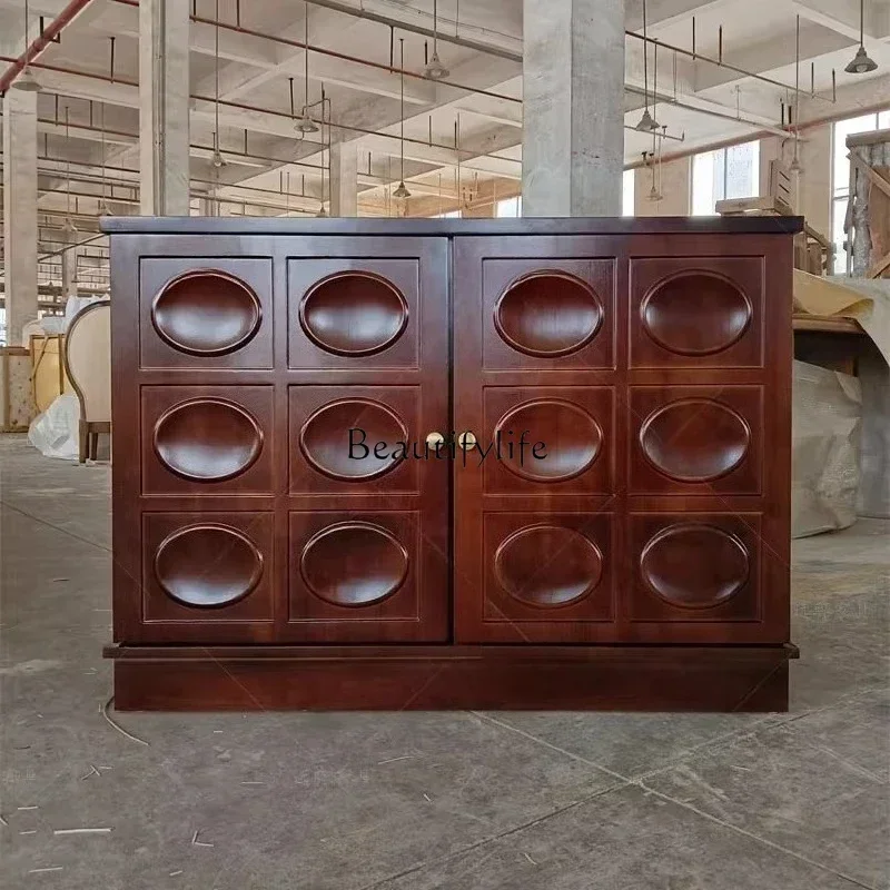 

LJYNordic solid wood dining side cabinet wabi style modern simple double door against the wall storage