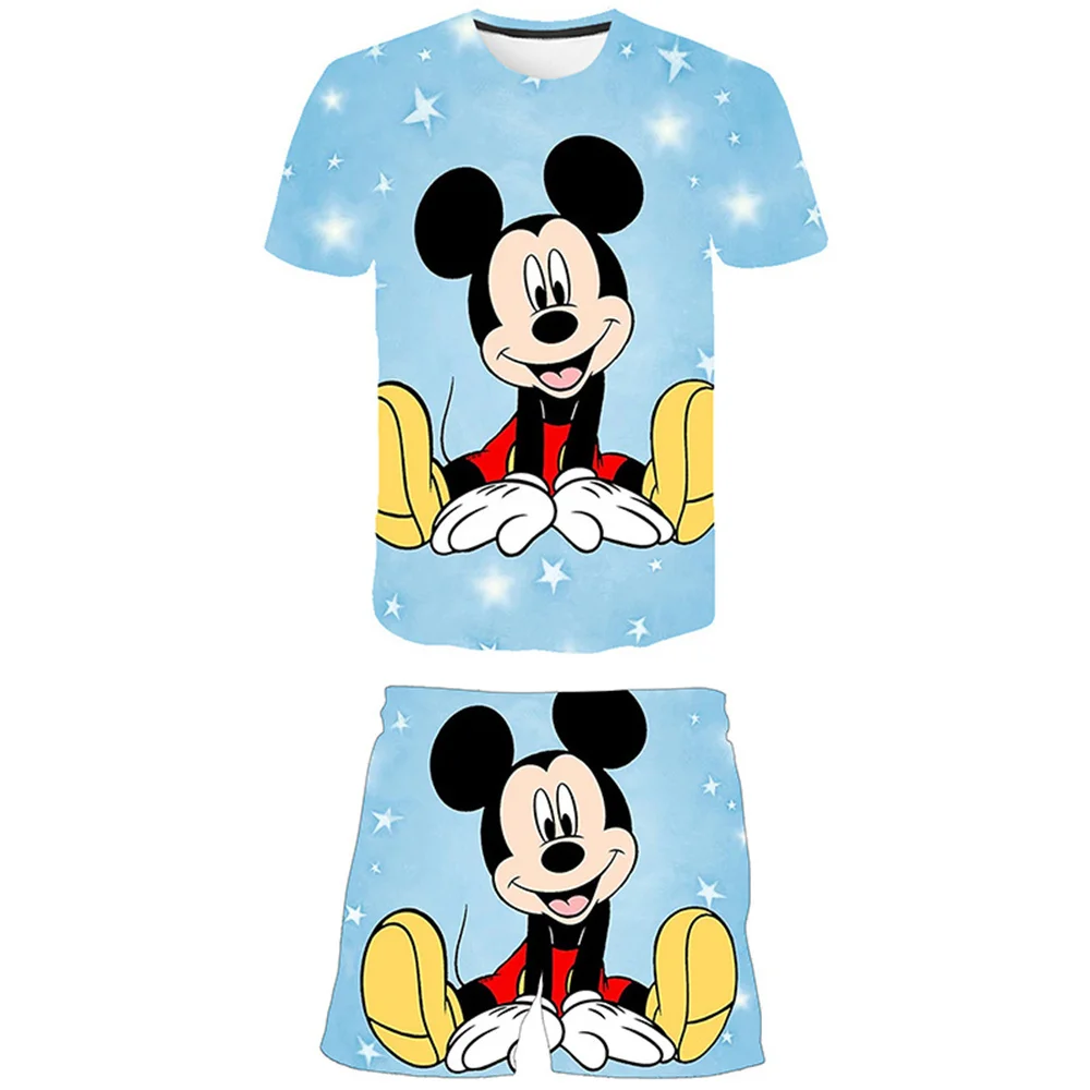 

Baby Kids Mickey Mouse Sets Girls Boys Fashion Disney Suit Summer Children Tops Tees + Short Pants 2pcs Children Clothing 1-14 Y