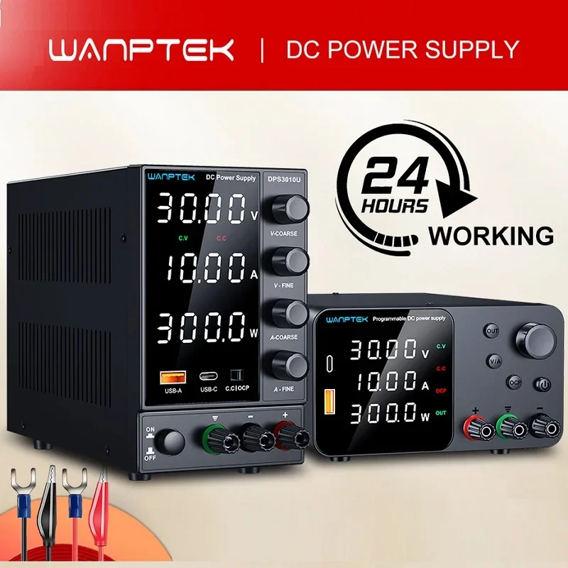 Wanptek Laboratory Power Supply 30V 10A 60V 5A 120V 3A with USB Fast Charging Adjustable Voltage Current Lab DC Power Supply