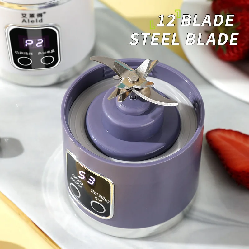 12 Blades 7.3V Portable Blender - 450ml 3 Speed USB Rechargeable Ice Crusher for Shakes Smoothies