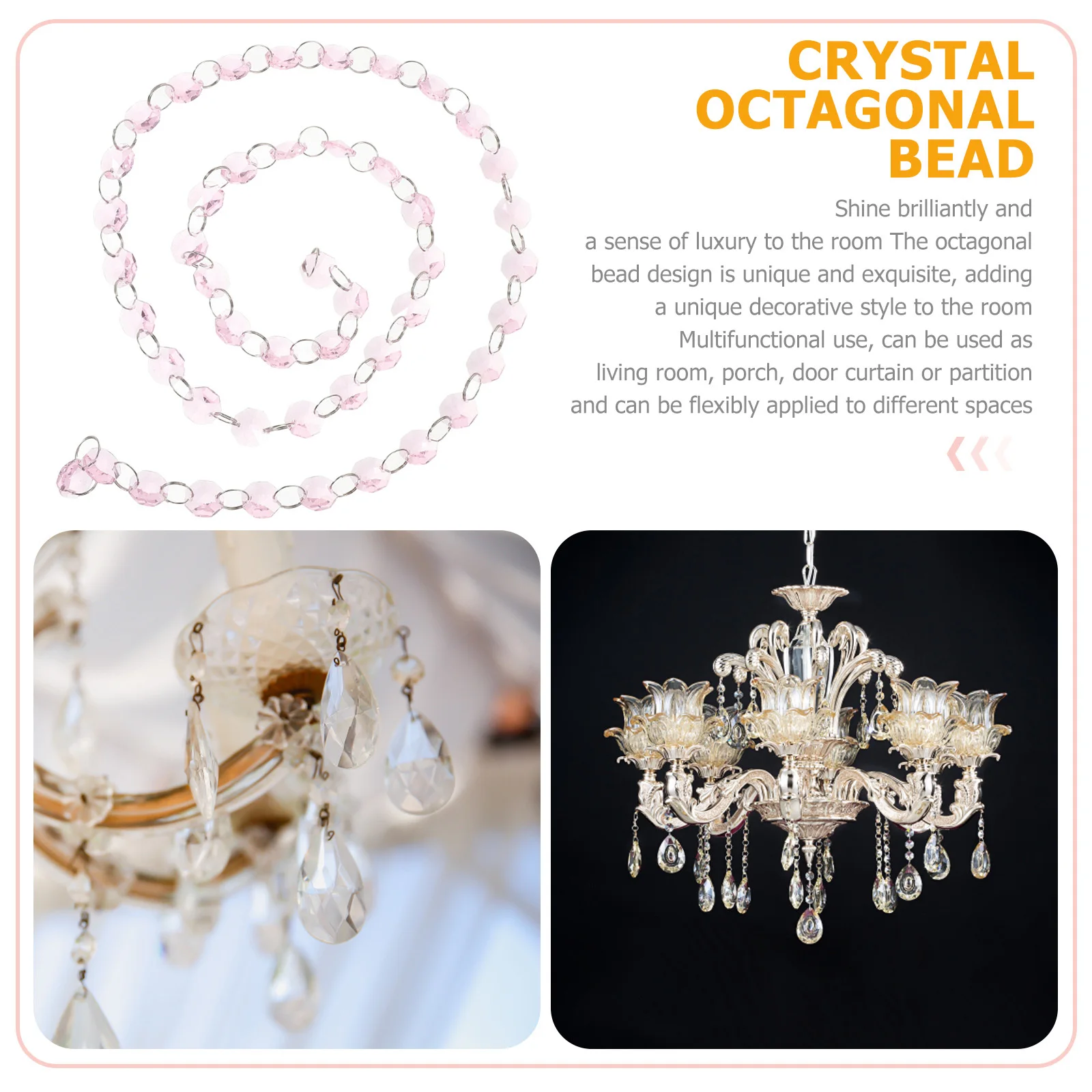 

Radiant Crystal Octagonal Bead Curtain Soft Pink Decorative Lighting Accessory Easy Install for Home Decor Beads Chain