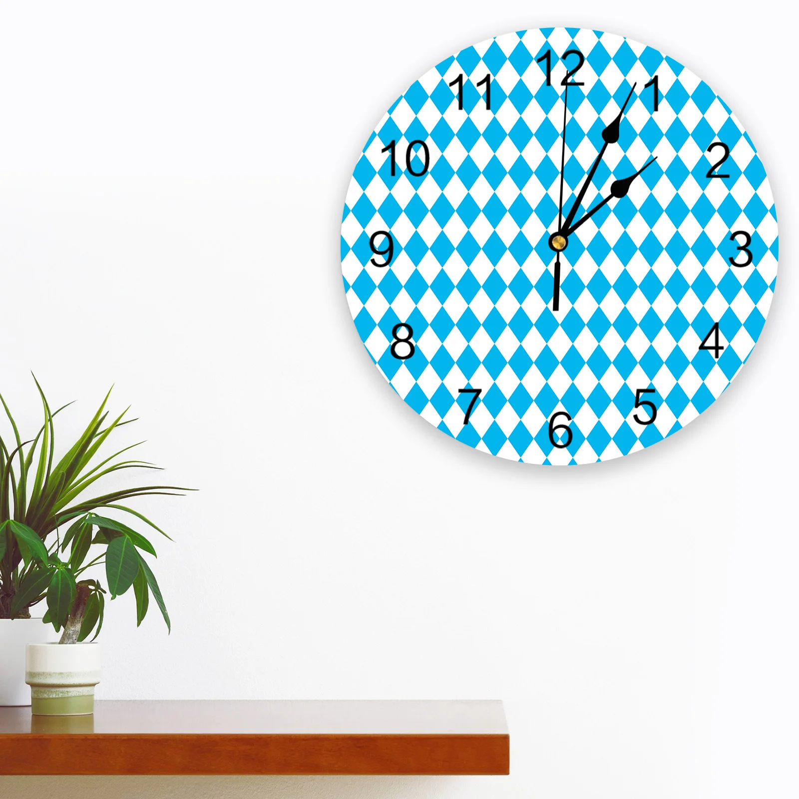 Oktoberfest Plaid Blue Clock Living Room Home Decor Large Round Wall Clock Mute Quartz Table Clock Bedroom Decoration Wall Watch